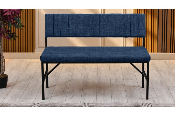 Melody Keten Kumaşlı Metal Mutfak Bankı – 110 cm Yemek Masası Bench Lacivert