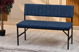 Melody Keten Kumaşlı Metal Mutfak Bankı – 110 cm Yemek Masası Bench Lacivert