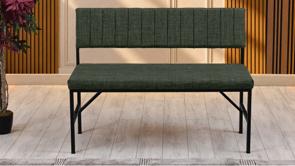 Melody Keten Kumaşlı Metal Mutfak Bankı – 110 cm Yemek Masası Bench Yeşil