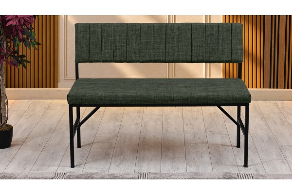 Melody Keten Kumaşlı Metal Mutfak Bankı – 110 cm Yemek Masası Bench Yeşil
