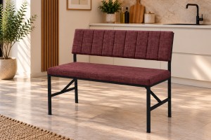 Melody Bordo kumaşlı metal bench oturma bankı