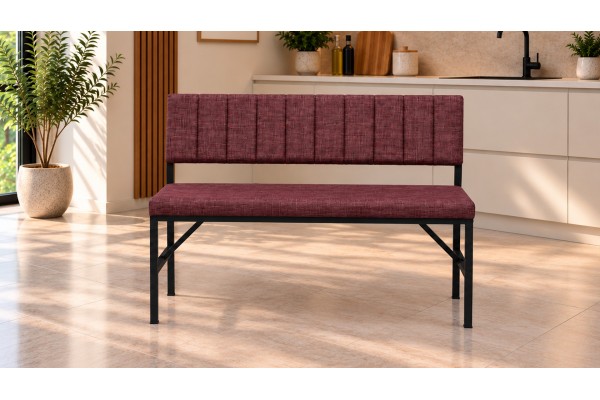 Melody Keten Kumaşlı Metal Mutfak Bankı – 90 cm Yemek Masası Bench Bordo