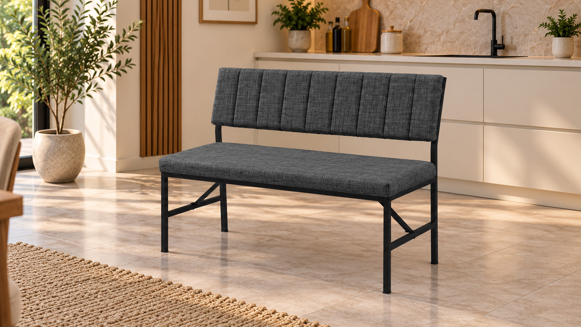 Melody Antrasit kumaşlı metal bench oturma bankı