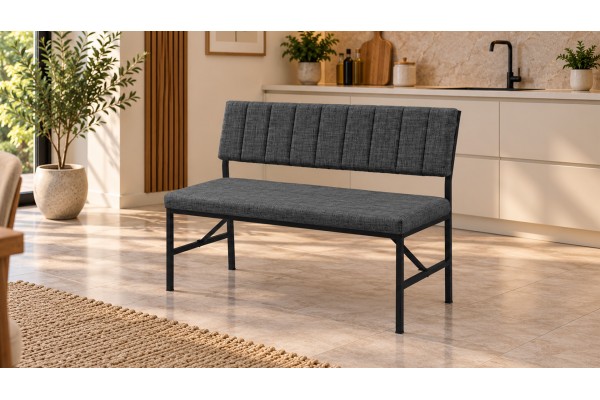 Melody Keten Kumaşlı Metal Mutfak Bankı – 90 cm Yemek Masası Bench Antrasit