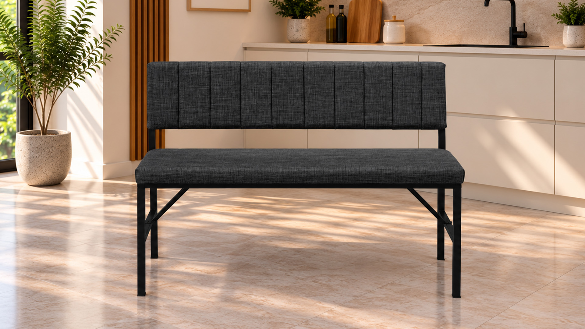 Melody Antrasit kumaşlı metal bench oturma bankı