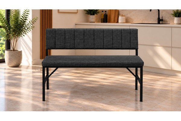 Melody Keten Kumaşlı Metal Mutfak Bankı – 90 cm Yemek Masası Bench Antrasit