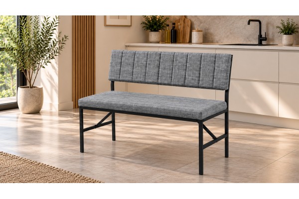 Melody Keten Kumaşlı Metal Mutfak Bankı – 90 cm Yemek Masası Bench Gri