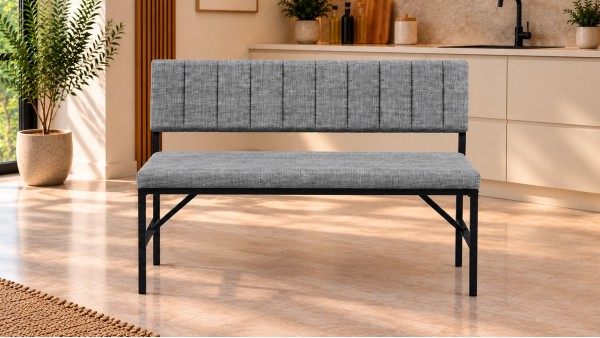 Melody Keten Kumaşlı Metal Mutfak Bankı – 90 cm Yemek Masası Bench Gri