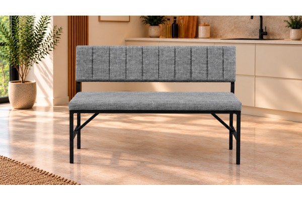 Melody Keten Kumaşlı Metal Mutfak Bankı – 90 cm Yemek Masası Bench Gri