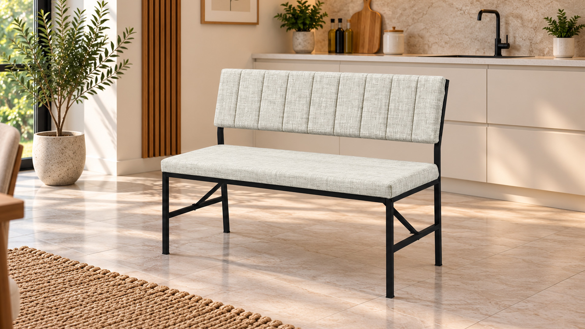 Melody Krem kumaşlı metal bench oturma bankı
