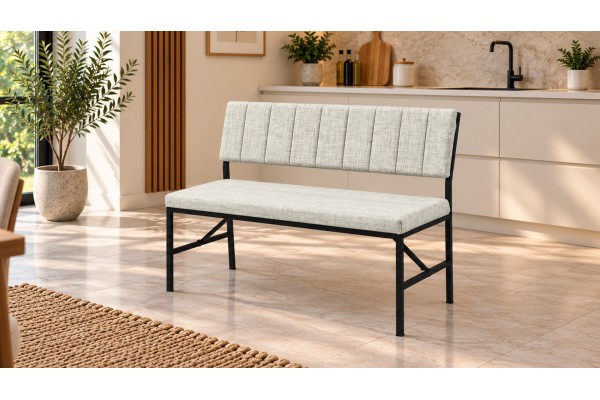 Melody Keten Kumaşlı Metal Mutfak Bankı – 90 cm Yemek Masası Bench Krem