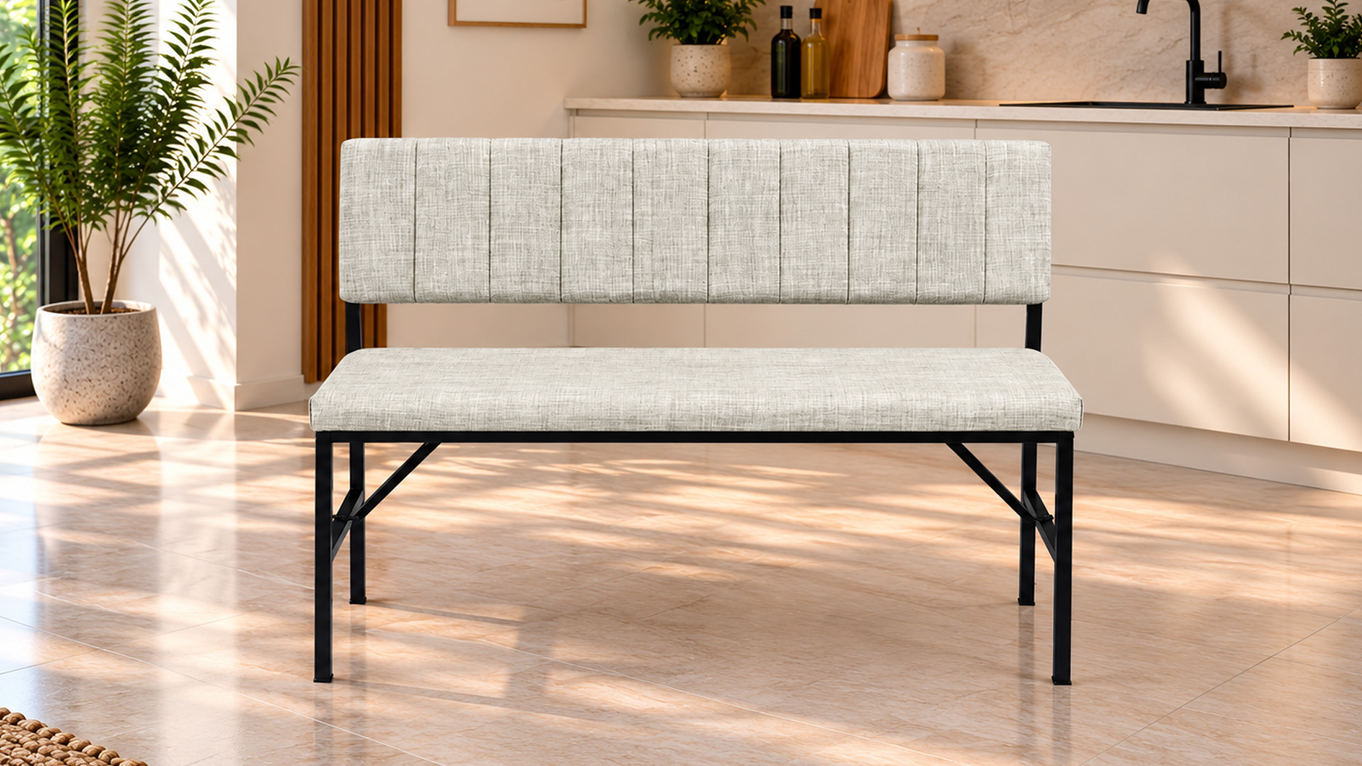 Melody Krem kumaşlı metal bench oturma bankı