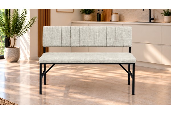 Melody Keten Kumaşlı Metal Mutfak Bankı – 90 cm Yemek Masası Bench Krem