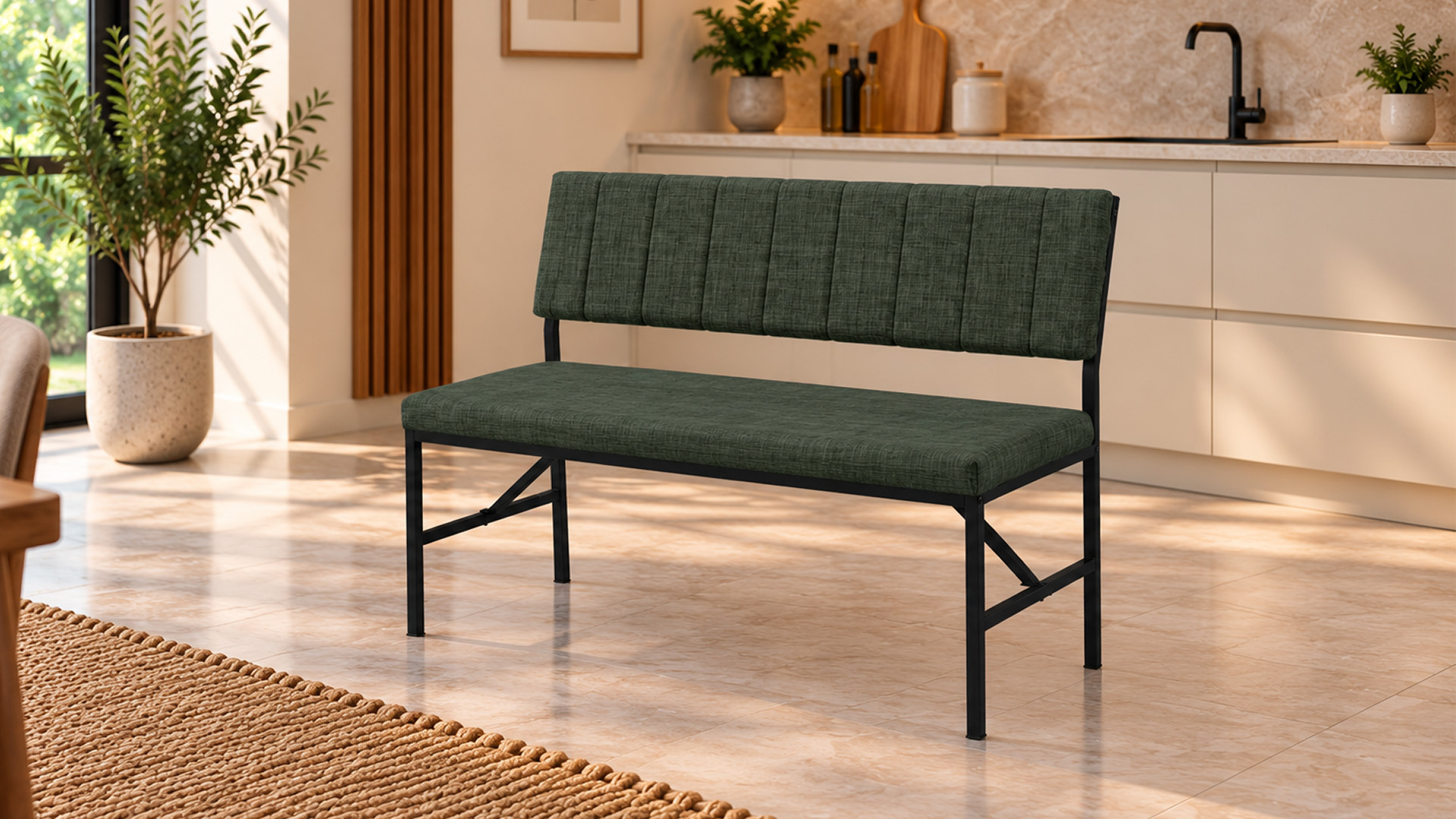 Melody Yeşil kumaşlı metal bench oturma bankı