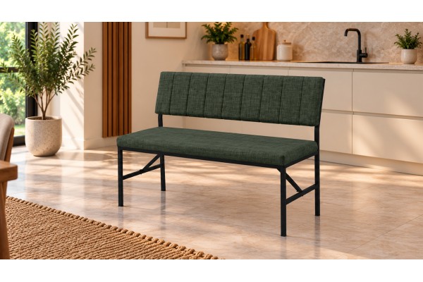 Melody Keten Kumaşlı Metal Mutfak Bankı – 90 cm Yemek Masası Bench Yeşil