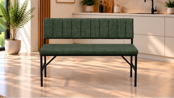 Melody Keten Kumaşlı Metal Mutfak Bankı – 90 cm Yemek Masası Bench Yeşil