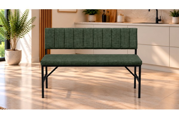 Melody Keten Kumaşlı Metal Mutfak Bankı – 90 cm Yemek Masası Bench Yeşil
