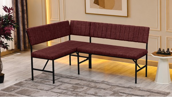 Melody 110x155 Çok Amaçlı Mutfak Köşe Bench Bank Takımı Ayrılabilir 2 Adet İkili Bench Bordo