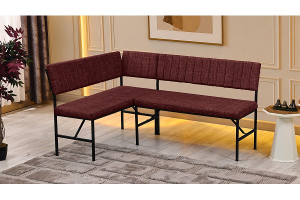 Melody 110x155 Çok Amaçlı Mutfak Köşe Bench Bank Takımı Ayrılabilir 2 Adet İkili Bench Bordo