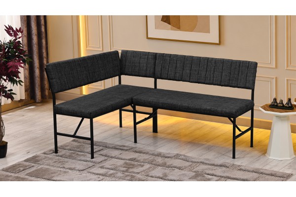 Melody 110x155 Çok Amaçlı Mutfak Köşe Bench Bank Takımı Ayrılabilir 2 Adet İkili Bench Antrasit