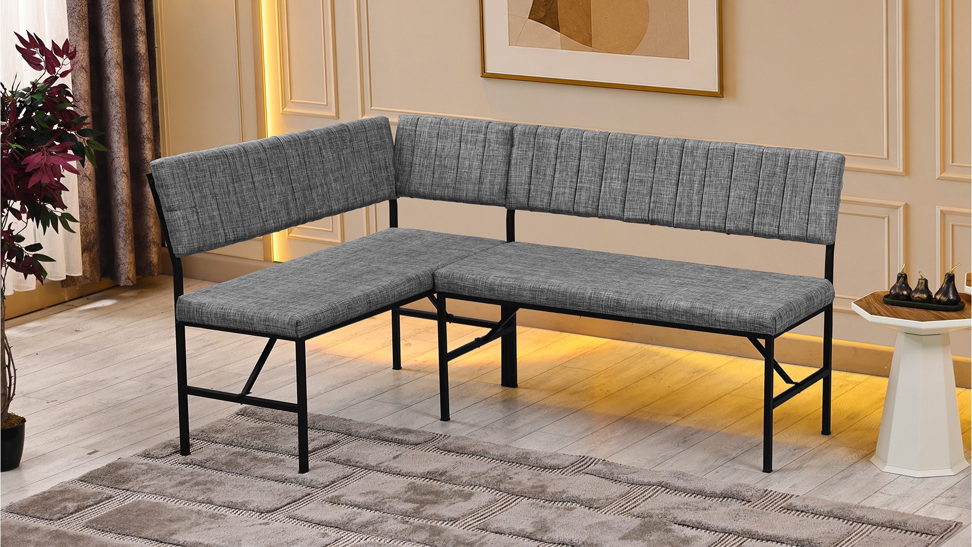 Melody 110x155 Mutfak Köşe Bench Bank Masa Takımı 2 Adet Ayrılabilir İkili Bench 70x110 Ceviz Gri