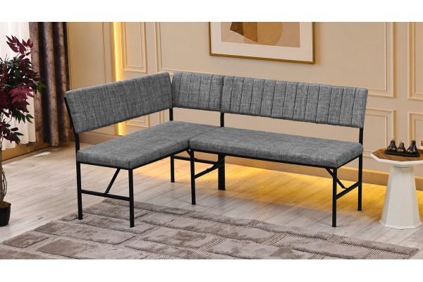 Melody 110x155 Çok Amaçlı Mutfak Köşe Bench Bank Takımı Ayrılabilir 2 Adet İkili Bench Gri