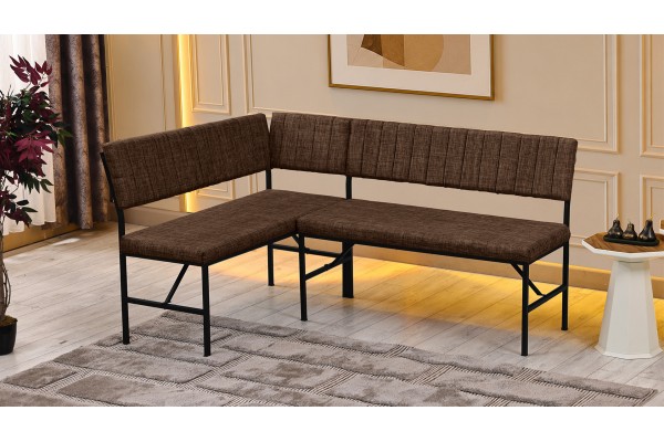 Melody 110x155 Çok Amaçlı Mutfak Köşe Bench Bank Takımı Ayrılabilir 2 Adet İkili Bench Kahverengi