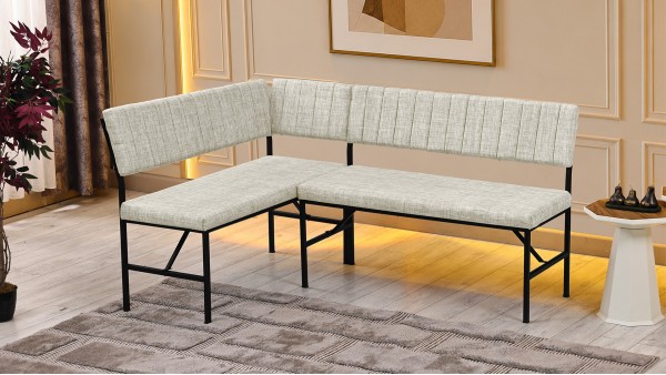Melody 110x155 Çok Amaçlı Mutfak Köşe Bench Bank Takımı Ayrılabilir 2 Adet İkili Bench Krem