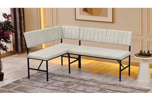 Melody 110x155 Çok Amaçlı Mutfak Köşe Bench Bank Takımı Ayrılabilir 2 Adet İkili Bench Krem
