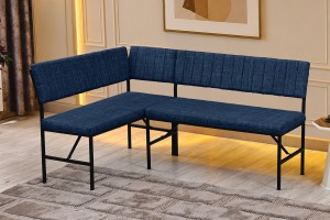 Melody 110x155 Mutfak Köşe Bench Bank Masa Takımı 2 İkili Bench 2 Sandalye 70x110 Ceviz Masa Lacivert