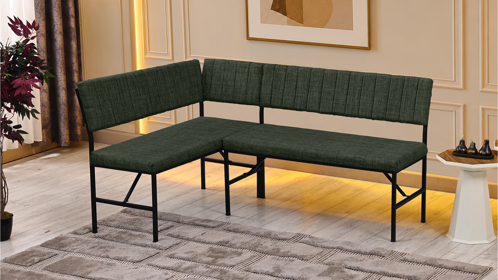 Melody 110x155 Çok Amaçlı Mutfak Köşe Bench Bank Takımı Ayrılabilir 2 Adet İkili Bench Yeşil