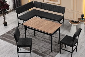 Melody 110x155 Mutfak Köşe Bench Bank Masa Takımı 2 İkili Bench 2 Sandalye 70x110 Siyah Mermer Desen Antrasit