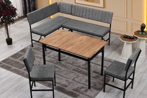 Melody 110x155 Mutfak Köşe Bench Bank Masa Takımı 2 İkili Bench 2 Sandalye 70x110 Ceviz Masa Gri