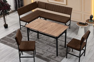Melody 110x155 Mutfak Köşe Bench Bank Masa Takımı 2 İkili Bench 2 Sandalye 70x110 Ceviz Masa Kahve