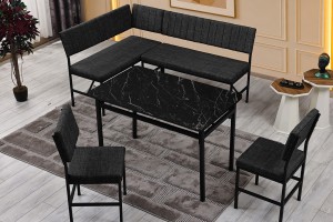 Melody 110x155 Mutfak Köşe Bench Bank Masa Takımı 2 İkili Bench 2 Sandalye 70x110 Siyah Mermer Desen Antrasit