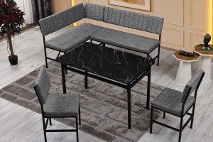 Melody 110x155 Mutfak Köşe Bench Bank Masa Takımı 2 İkili Bench 2 Sandalye 70x110 Siyah Mermer Desen Gri