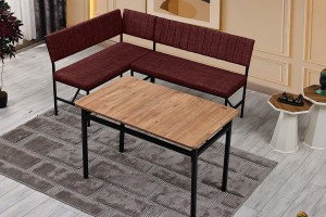 Melody 110x155 Mutfak Köşe Bench Bank Masa Takımı 2 Adet Ayrılabilir İkili Bench 70x110 Ceviz Bordo