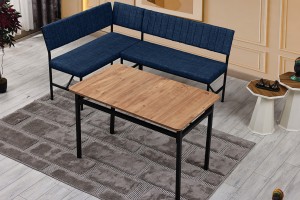 Melody 110x155 Mutfak Köşe Bench Bank Masa Takımı 2 İkili Bench 2 Sandalye 70x110 Ceviz Masa Lacivert