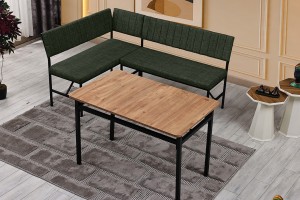 Melody 110x155 Mutfak Köşe Bench Bank Masa Takımı 2 İkili Bench 2 Sandalye 70x110 Ceviz Masa Yeşil
