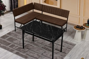 Melody 110x155 Mutfak Köşe Bank Masa Takımı 2 Adet Ayrılabilir İkili Bench 70x110 Siyah Mermer Desen Kahve