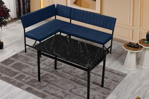 Melody 110x155 Mutfak Köşe Bank Masa Takımı 2 Adet Ayrılabilir İkili Bench 70x110 Siyah Mermer Desen Lacivert