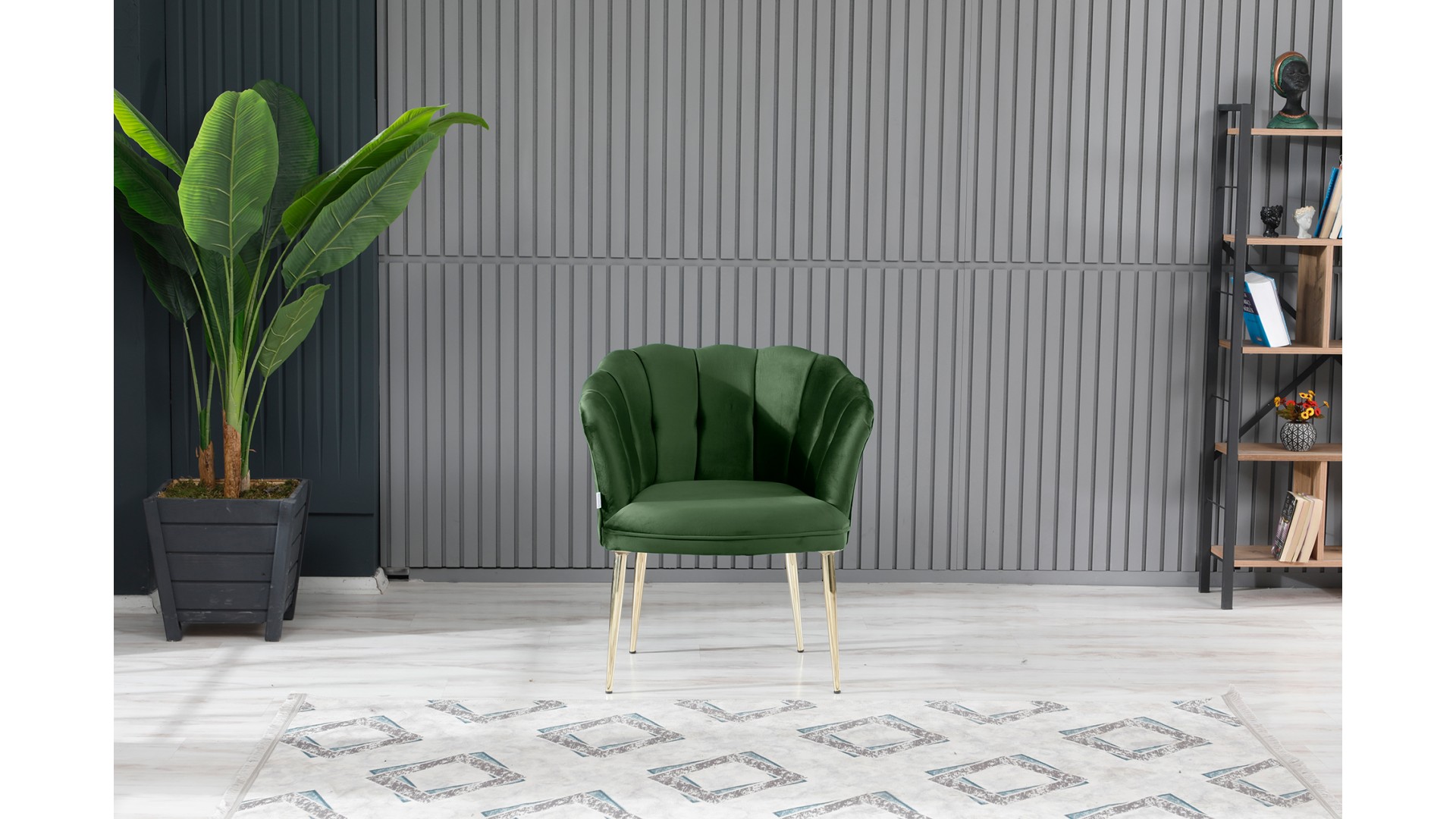 Papatya Çay Seti Koltuk Takımı Babyface Kumaş Gold Kaplama Metal Ayak Yaşil