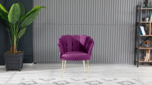 Papatya Çay Seti Koltuk Takımı Babyface Kumaş Gold Kaplama Metal Ayak Mürdüm