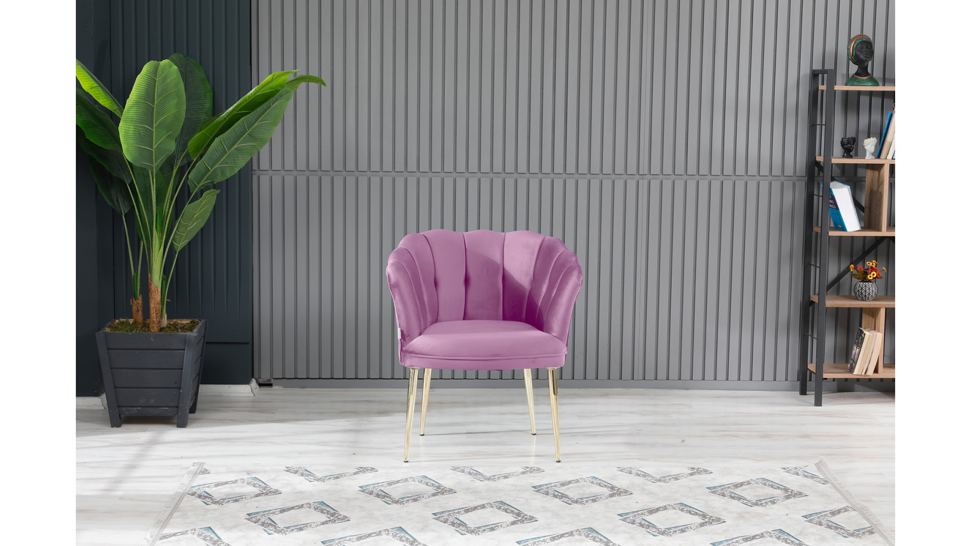 Papatya Çay Seti Koltuk Takımı Babyface Kumaş Gold Kaplama Metal Ayak Pembe