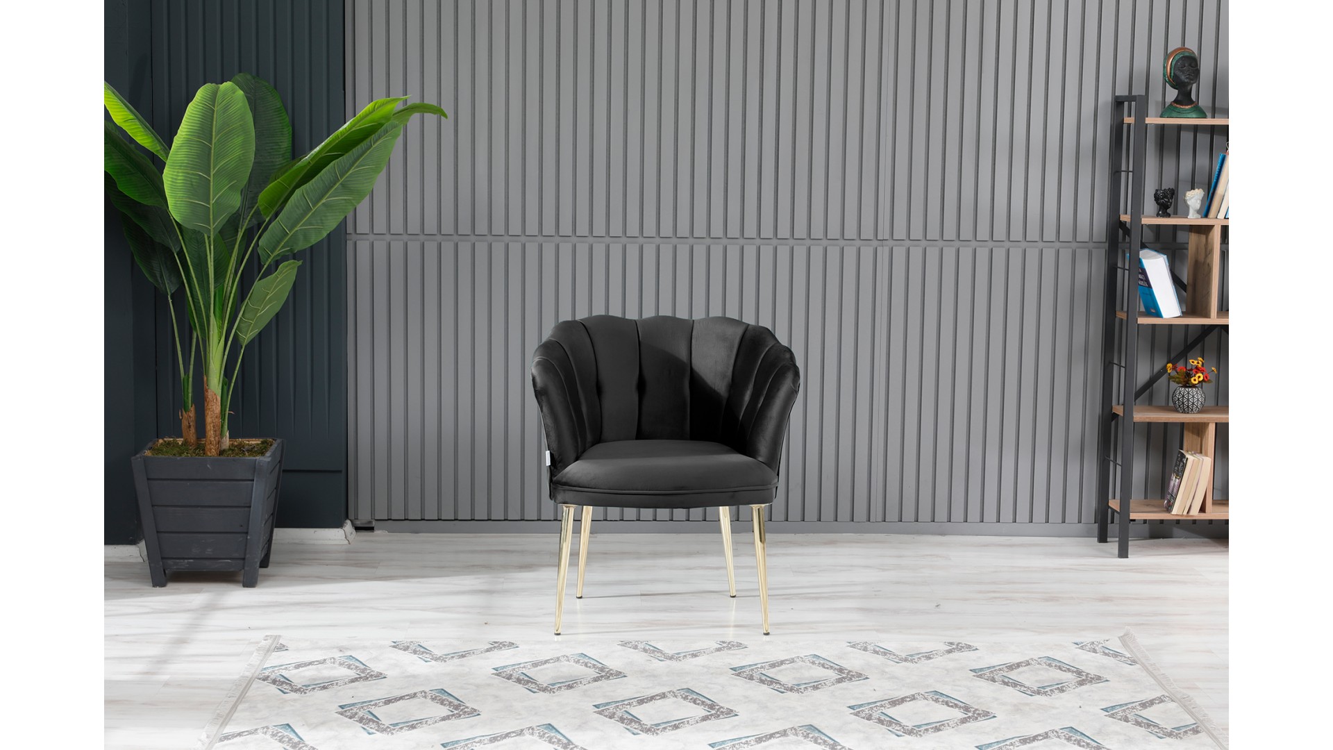 Papatya Çay Seti Koltuk Takımı Babyface Kumaş Gold Kaplama Metal Ayak Siyah