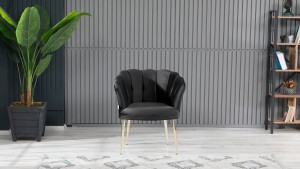 Papatya Çay Seti Koltuk Takımı Babyface Kumaş Gold Kaplama Metal Ayak Siyah