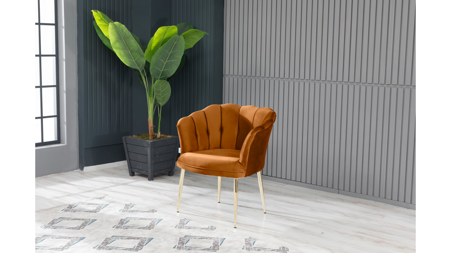 Papatya Çay Seti Koltuk Takımı Babyface Kumaş Gold Kaplama Metal Ayak Kiremit