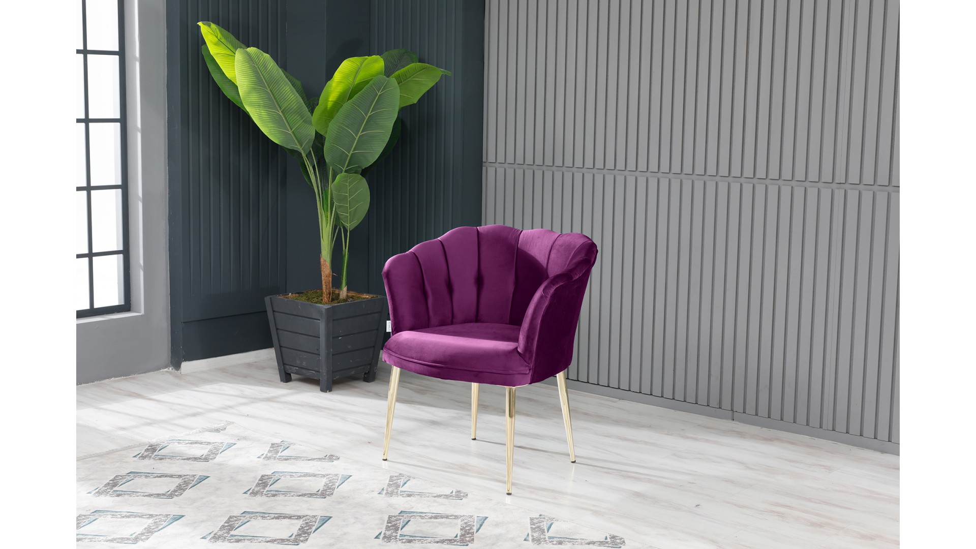 Papatya Çay Seti Koltuk Takımı Babyface Kumaş Gold Kaplama Metal Ayak Mürdüm