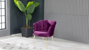 Papatya Çay Seti Koltuk Takımı Babyface Kumaş Gold Kaplama Metal Ayak Mürdüm