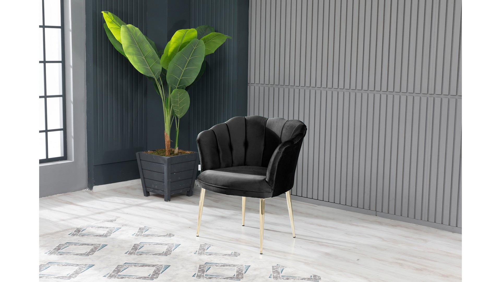 Papatya Çay Seti Koltuk Takımı Babyface Kumaş Gold Kaplama Metal Ayak Siyah